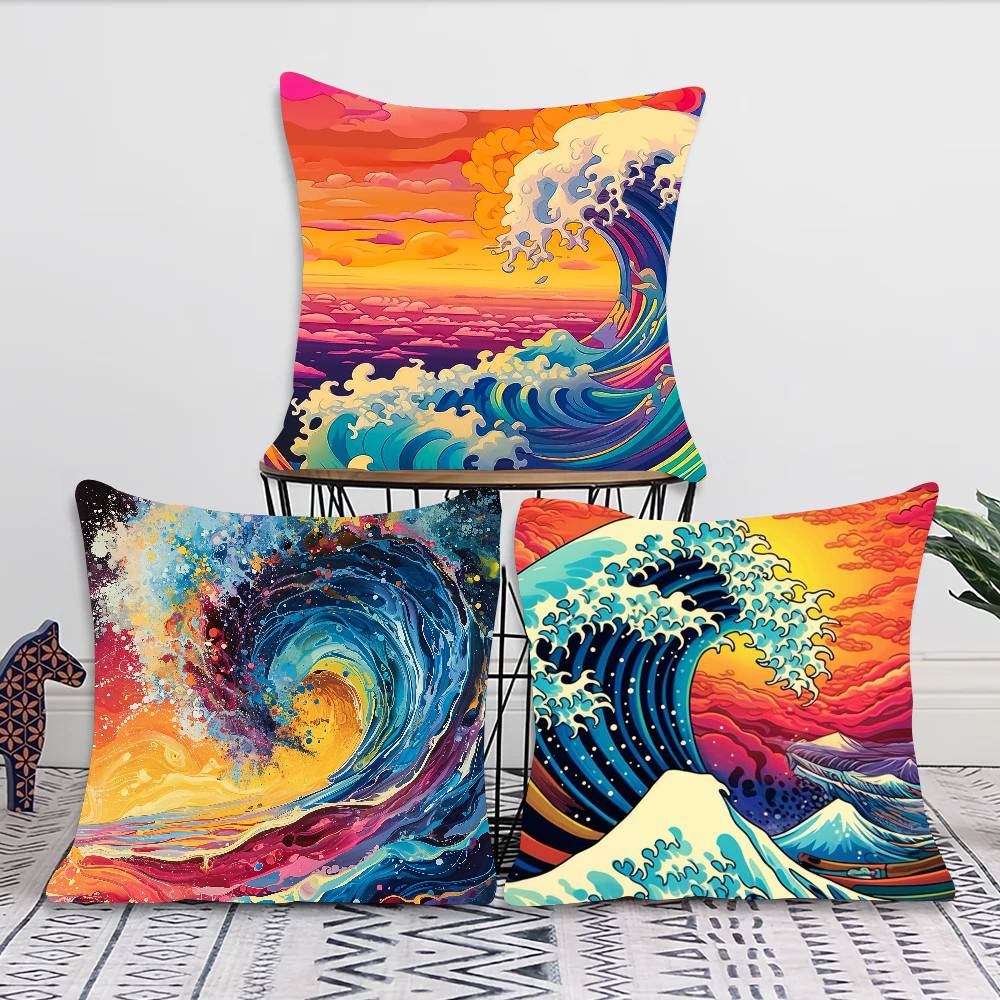 Retro Wave Sunset Pillow Case Fashion Square Pillowcase Bedroom Sofa Room Ins Decoration Leisure