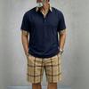 Men Casual Plaid Short Sleeve Polo Shirt And Shorts Outdoor Sports Set