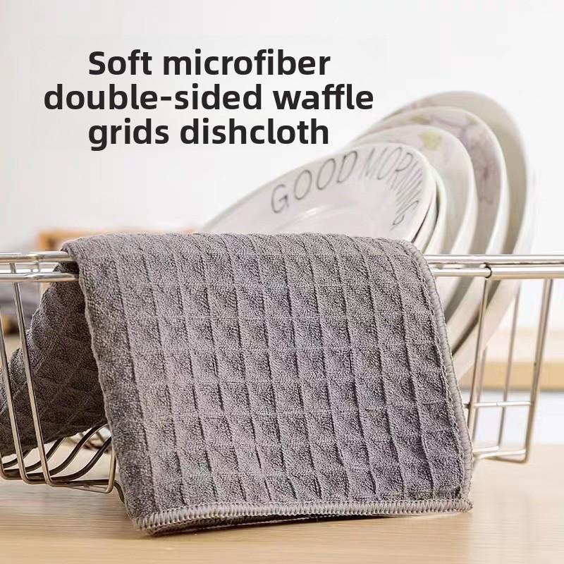 Waffle rag, non-oil dishcloth, thickened strong water absorption, non-shedding microfiber household kitchen rag