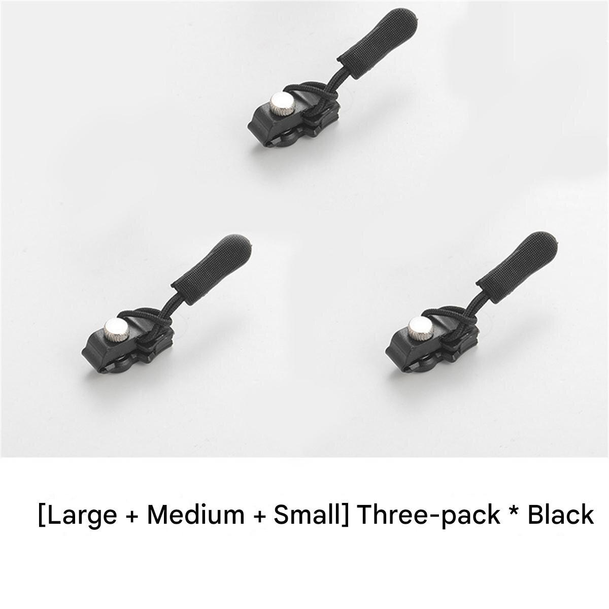 

A 3-pack of zipper repair kits (small, medium, and large sizes) with detachable universal zipper heads for replacing zippers in