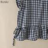 ZANZEA Women Plaid Print Casual Round Neck Sleeveless Tank Tops