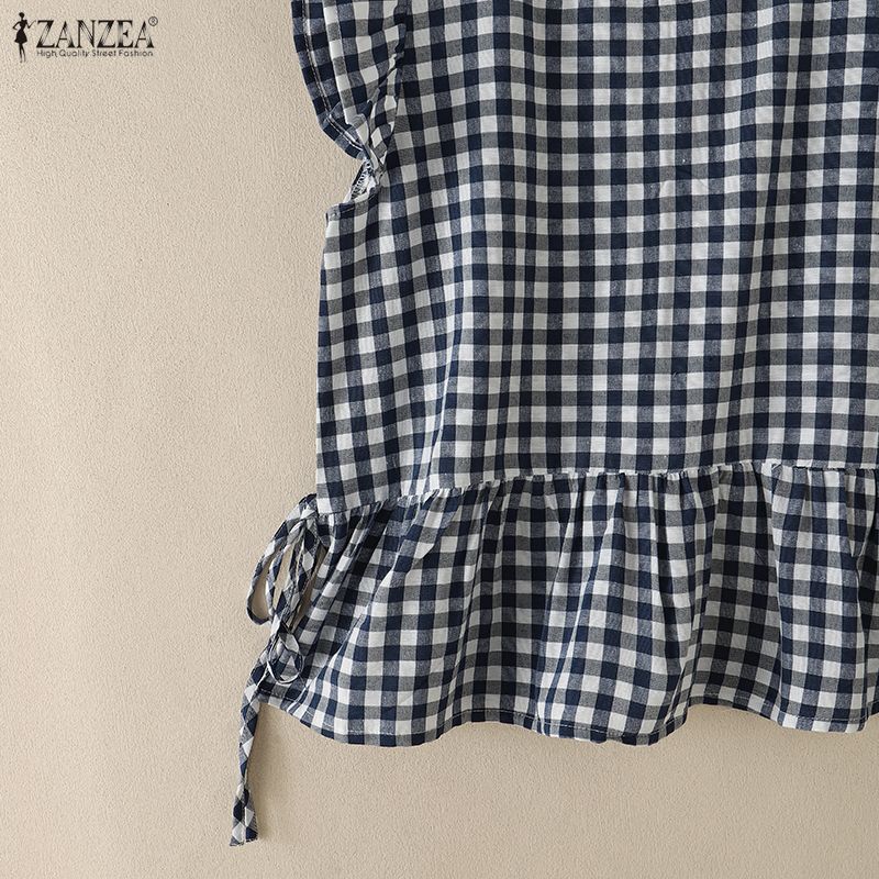 ZANZEA Women Plaid Print Casual Round Neck Sleeveless Tank Tops