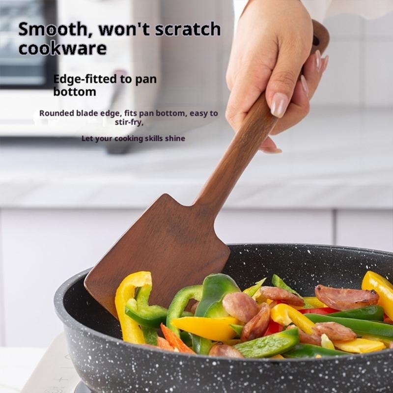 Nonstick Pan Wooden Spatula High Temperature Resistant Acacias Kitchen Tool Ergonomic Grip For Flipping Stirring Serving