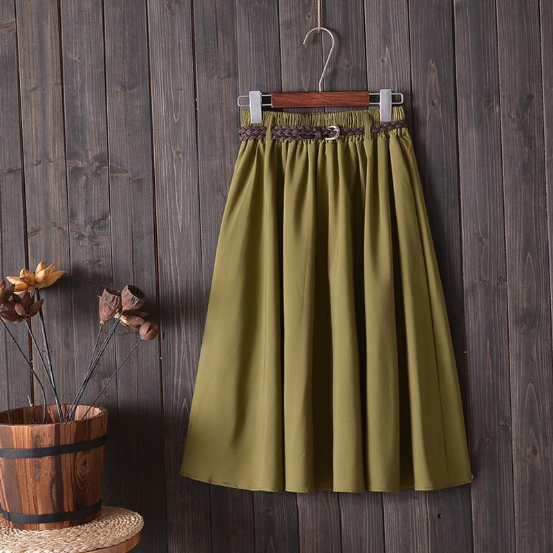 Gonna Estiva Midi al Ginocchio da Donna con Cintura Moda Coreana Donna Vita Alta Pieghettata Linea ad A Gonna da Scuola Femminile