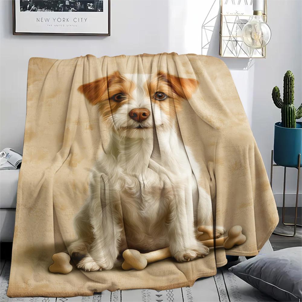1Pc Dog&Bone Print Flannel Blanket, High quality Comfortable for All Seasons, Home Decor, Warmth and Comfort, Perfect for Christmas Gifts