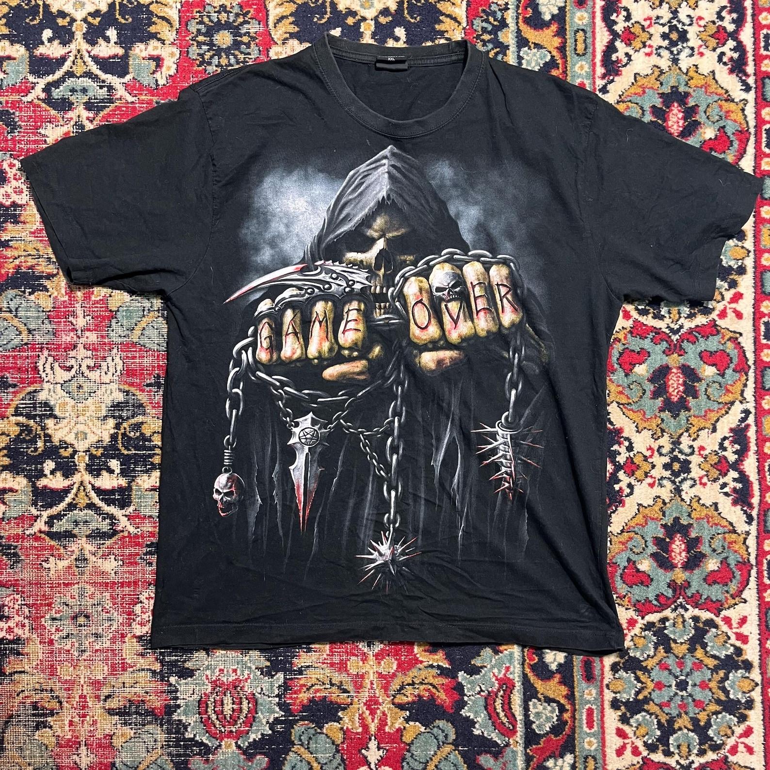 Vintage Game Over T-Shirt Grim Reaper Skull Chains Gothic Size XXL S