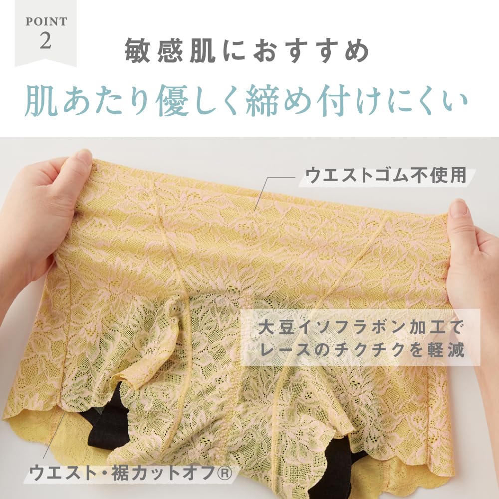 Gunze Tuche Absorbent Sanitary Absorbency Capacity Size TC6862 Women's Shorts, Lace, 50ml, Black, L,