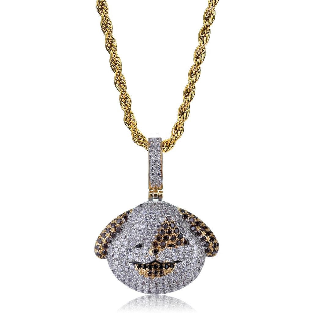 Colorful Dragon and Devil Expression Pendant Necklace - Copper Zircon