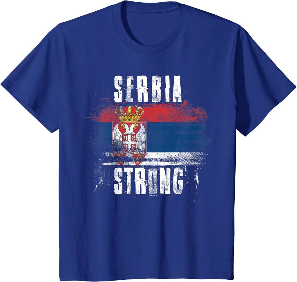 Serbia Strong Distressed Flag Serbian Pride T Shirt High Quality Cotton Large Sizes Breathable Top Loose Casual Tshirt