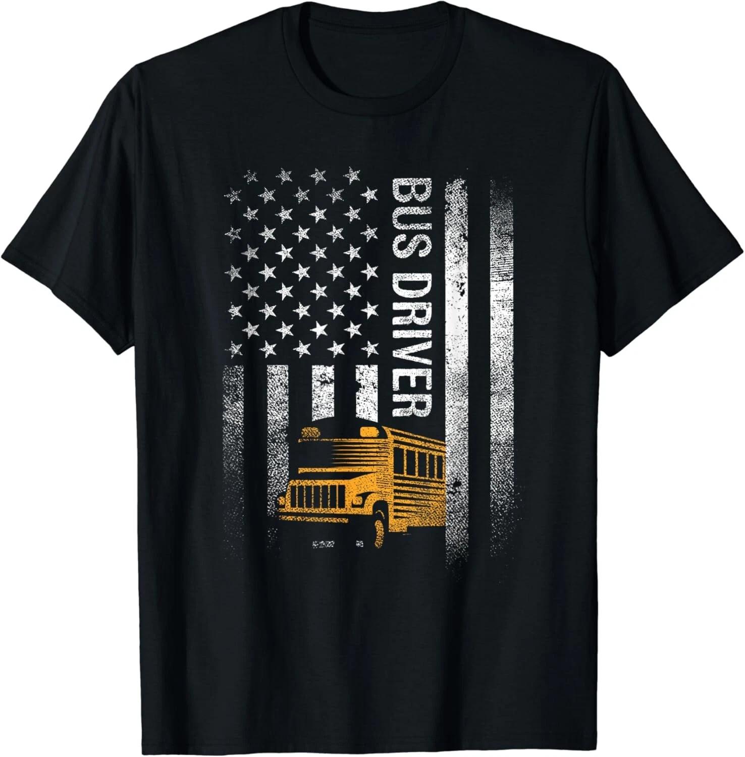 School Bus Driver Usa American Flag Funny Bus Driver Gift Unisex T-Shirt 4XL