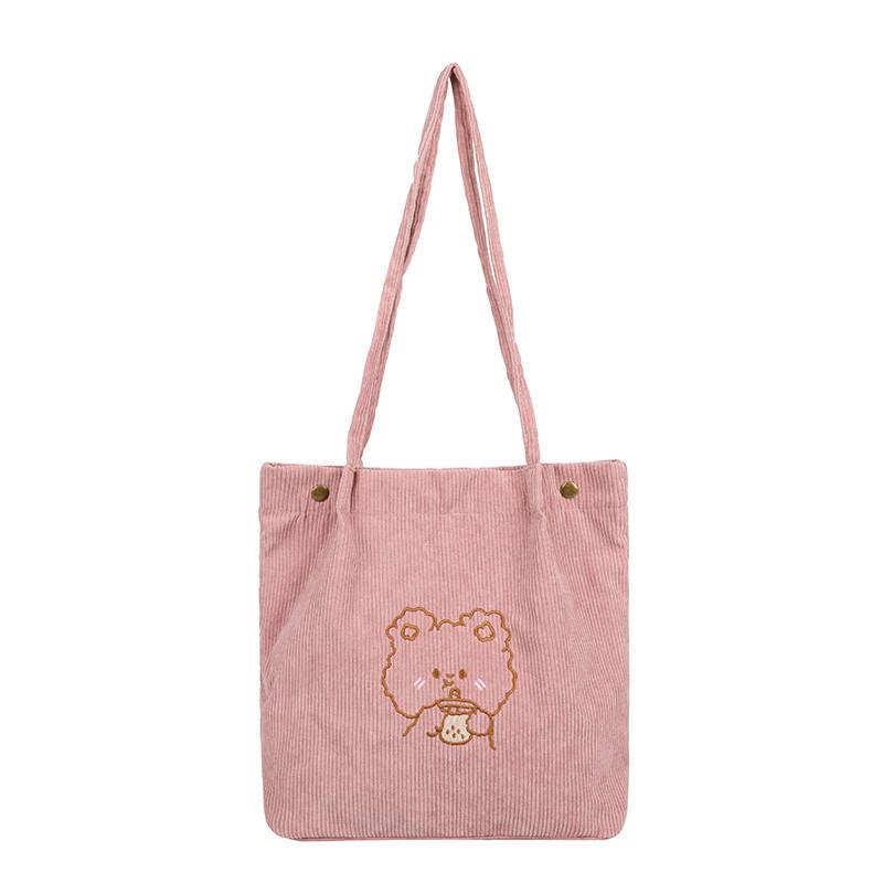 

Cute velvet bag female cartoon embroidered shoulder bag new Japanese ins handbag corduroy student class bag розовый