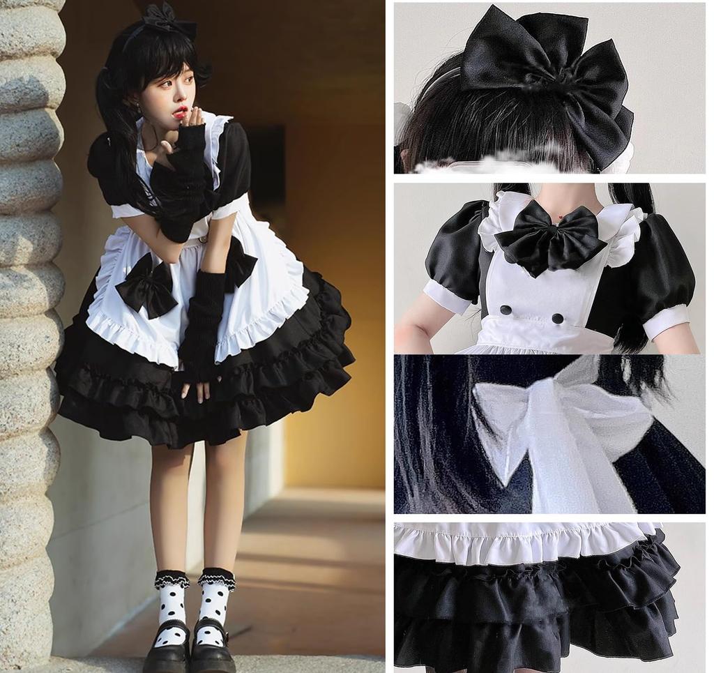 AOTYP Dienstmädchen Cosplay Niedliche Lolita Halloween Kurzer Schleifen-Dienstmädchen Größe S Kostüm, Lolita/Gothic Kleid, Kostüm, Damen, Ärmel, Krawatte, Party, Event, Kostüm,