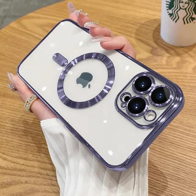 Luxury Fashion Plating For Magsafe Case For iPhone 15 14 13 12 11 Pro Max Plus Magnetic Wireless Charging Shockproof Back Cover