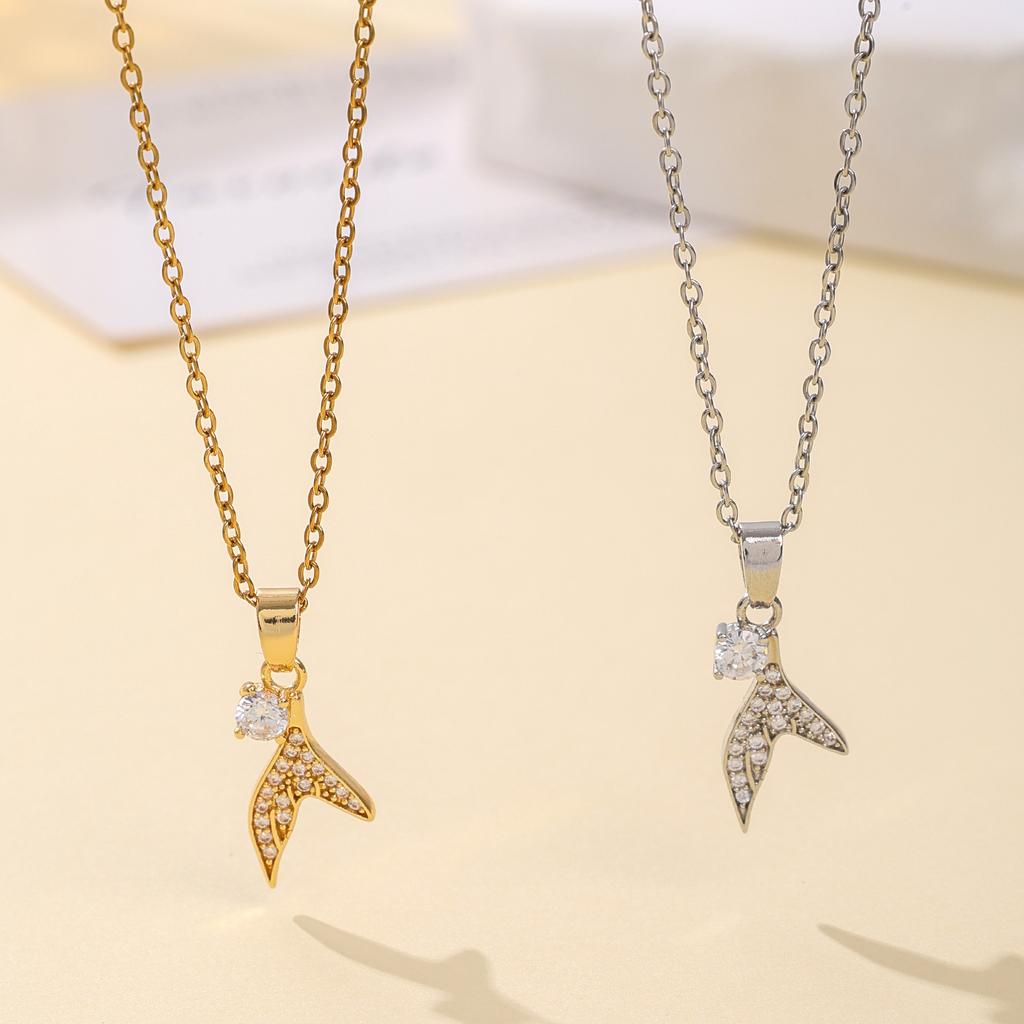 New Mermaid Fish Tail Pendant Necklace Women Full Zircon Light Luxury Niche Premium Versatile Collarbone Chain Jewelry Gift