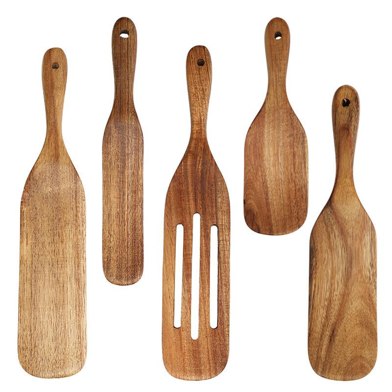 1pc/1 Set Premium Teak Wood Slotted Spurtle Spatulas Spoons Set for Nonstick Cookware Kitchen Cooking Heat Resistant Non Stick