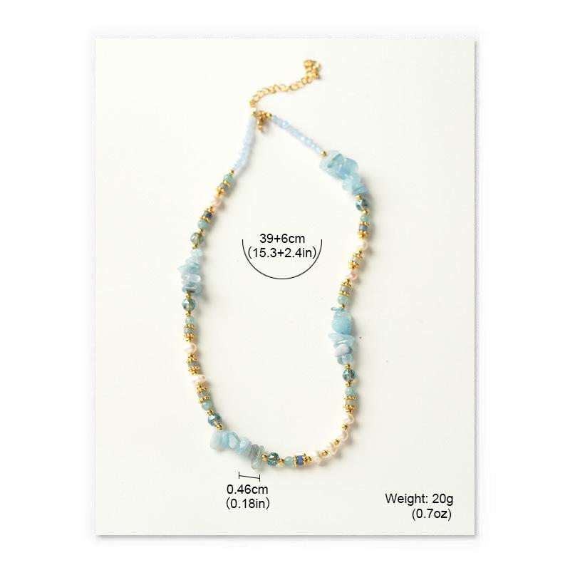 

Набор браслет и ожерелье из аквамаринового жемчуга: Украшения из натурального камня неправильной формы «Ледник», Летняя коллекция «Исцеление» высокого класса.