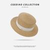 Flat Top Straw Hat Women'S French Straw Top Hat Summer Big Brim Sun Hat Seaside Vacation Sun Hat