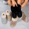 Autumn and Winter Women's Winter Boots In Large Sizes with Thick Soles Made of Thick Plush with a Top Embroidered with Sequins