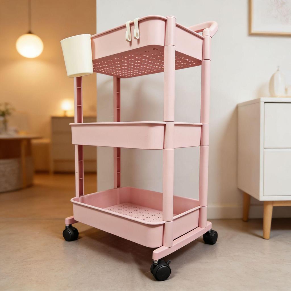 Compact Rolling Trolley: Floor-Standing Multi-Layer Storage Rack for Living Room & Snacks.