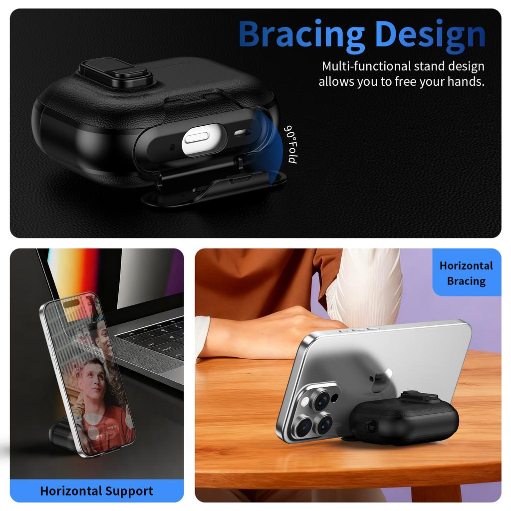 For AirPods Pro 3 Case with Stand Dual Color Texture TPU + PC Earphone Cover with Lock Buckle and Carabiner