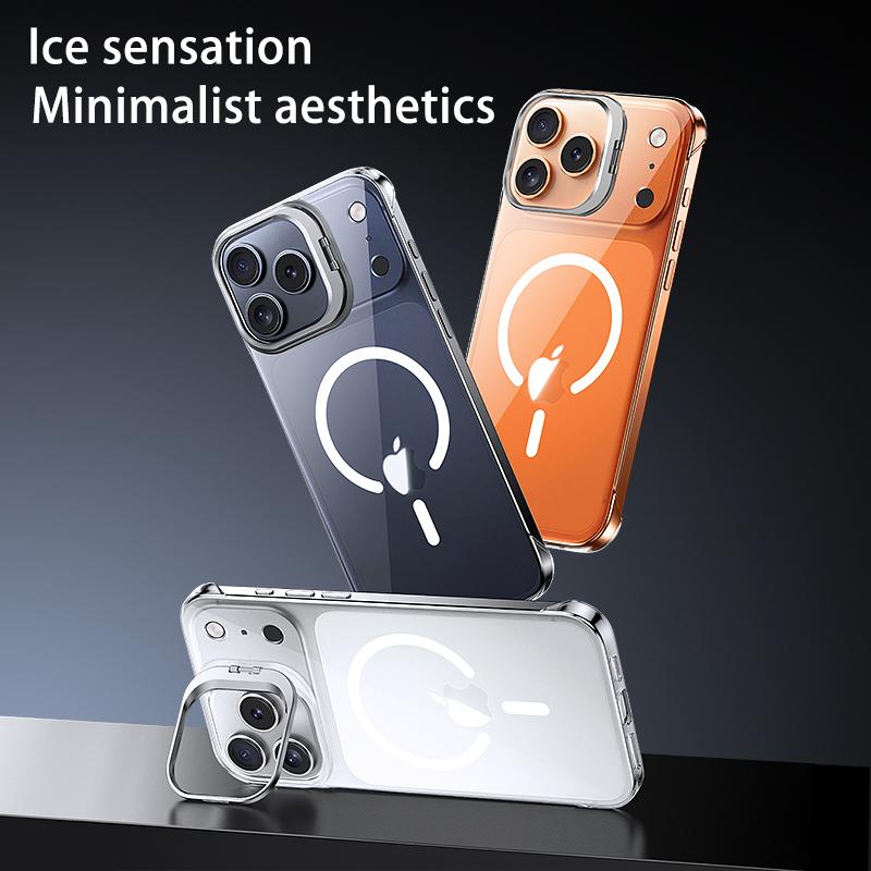 Ultra Thin Frameless Clear Holder Phone Case for IPhone Air 17 16 15 14 13 Pro Max Magnetic Transprarent Lens Bracket Hard Cover