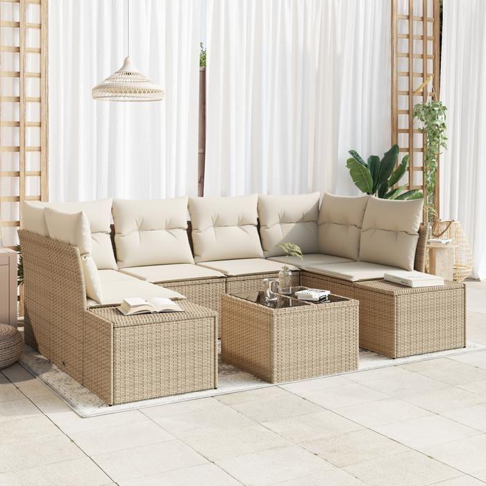 VidaXL Ensemble de canapé de jardin 7 pièces avec coussins beige poly rotin 3346961