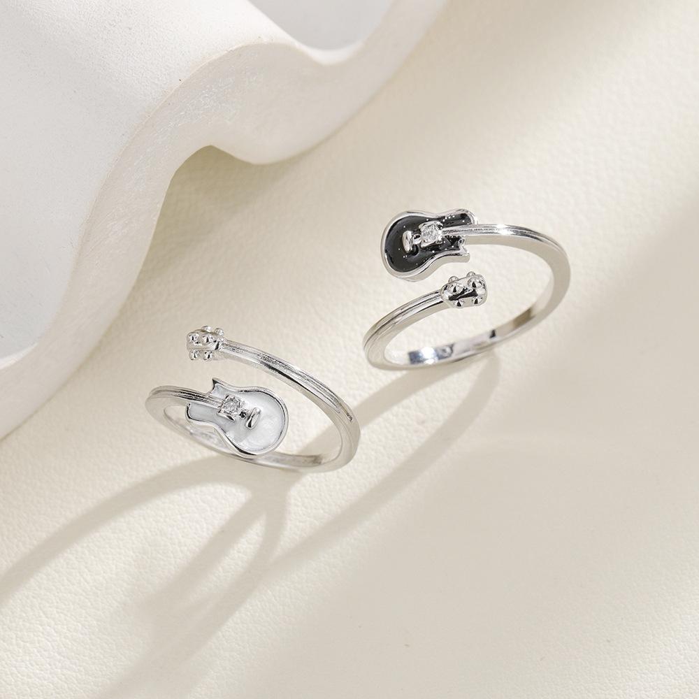 White Guitar Ring Cool Rock Black Instrument Open Index Finger Ring