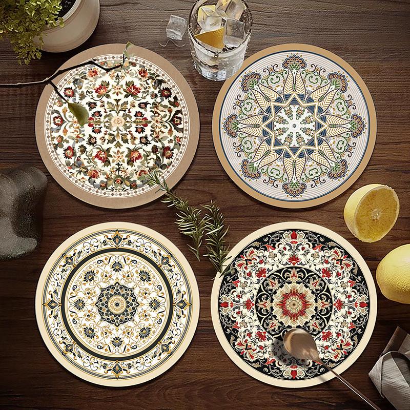 Vintage Floral Table Coasters Set Of Four Waterproof Rubber Kitchen Decor For Home Dining