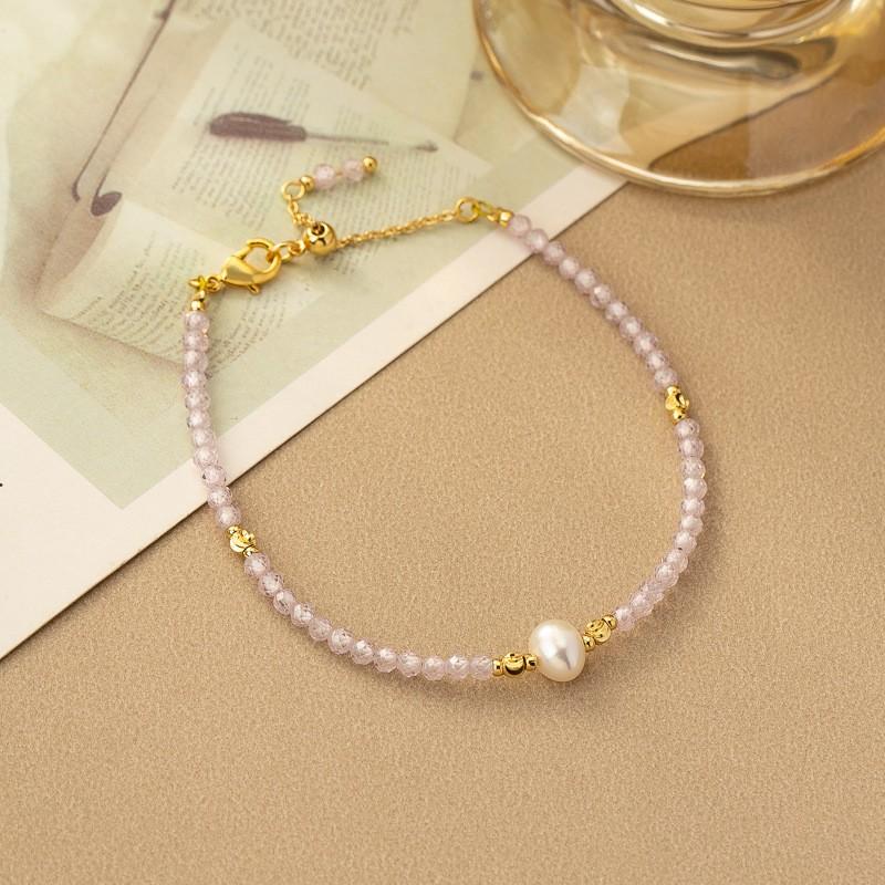 Elegant Pink Freshwater Pearl Necklace With Crystal Faceted Beads Adjustable Short Chain Women Bracelet