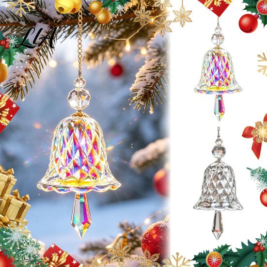 Indoor Home Hanging Decor Faux Crystal Bell Suncatcher, Glass Prism Wind Chime Ornament, Clear Handmade Decoration Christmas Tree Rainbow Maker