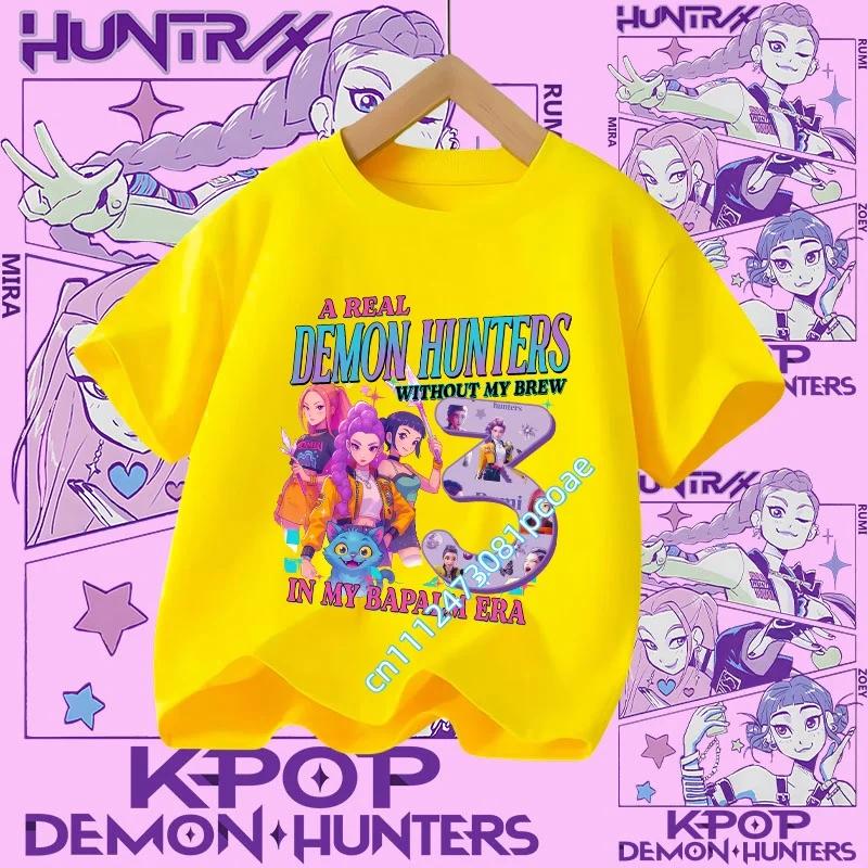 New K Pop Demon Huntersd T-shirt for Children Cartoon Birthday Number Printed T Shirts Girls Short Sleeves Tops Kids Clothing