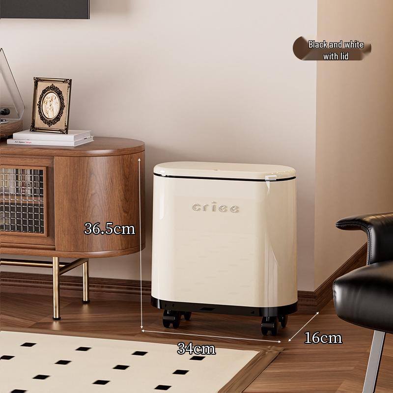 Red Oval Press-Type Trash Can with Lid for Bathroom and Living Room