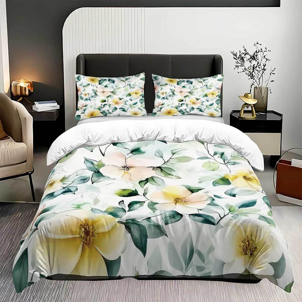 Quilt Cover 3D Printing Floral Small Fresh Three-Piece Set Four-Season Universal Quilt Cover Pillowcase Quilt Cover Bedding