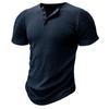 Summer Men T-shirt Short Sleeves Buttoned V Neck Solid Color Thread Knitted Stretchy Slim Fit American Style Muscle Guy Fitness Workout Top