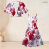 Women Plus Size White Printed Two Piece Set Batwing Sleeve Cropped Shrug Strappy Flared Dress