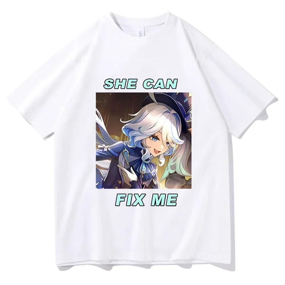 Anime Genshin Impact Furina T Shirts Kawiai Women T Shirt Aesthetic Short Sleeve T-shirt Unisex Tees Vintage Clothing Tops Y2k