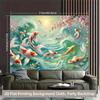 2D Printed Lucky Koi Backdrop Sakura Flowers Turquoise Water Party Photo Booth Background