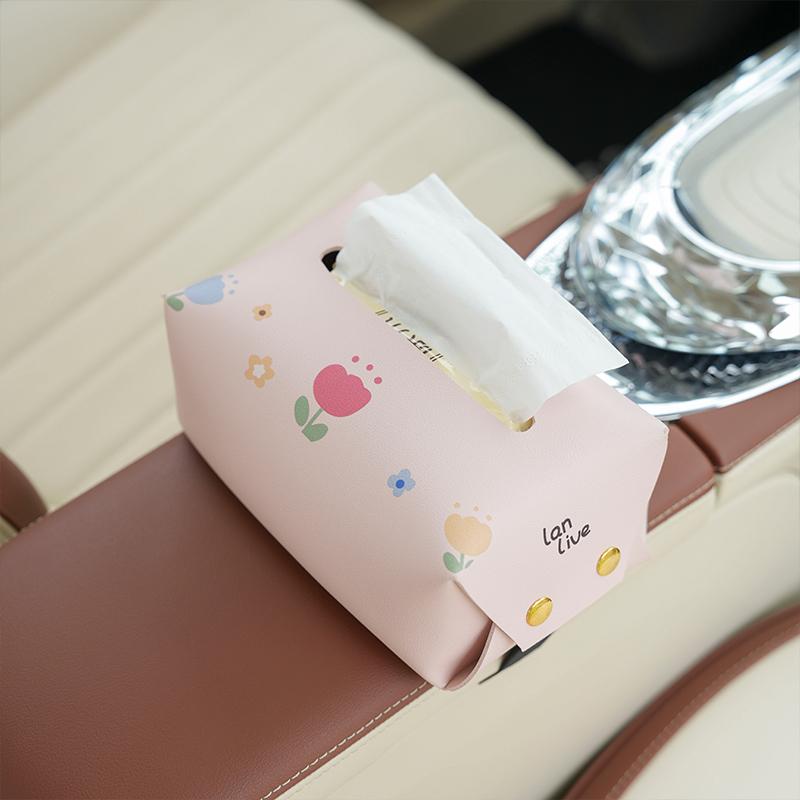 Creative And Lovely Car Tissue Box Leather Hanging Multifunctional Carton Cartoon Car Interior Supplies.