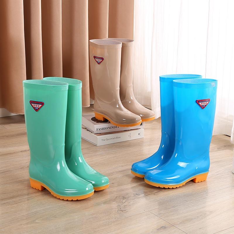 High rain boots rain shoes women's adult water shoes non-slip beef tendon sole fleece thermal overshoes rubber shoes wear-resistant work winter