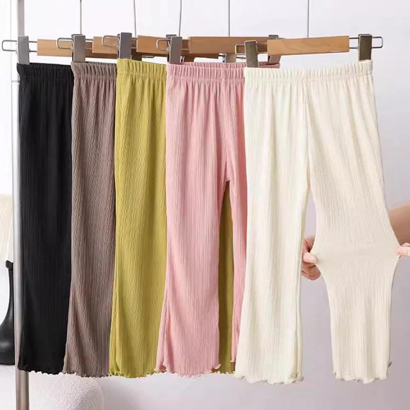 Çocuk Kız Yaz İnce Geniş Paça Pantolon Çocuk Rahat Bol İpek Flare Pantolon Prenses Rahat Pantolon Kore Tarzı