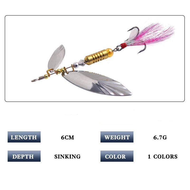 

6G Spinner Fishing Hard Bait With Feather Treble Hook Fishing Accessories Metal Sliver Rotating Sequins Spoon Lure 6G Feathered