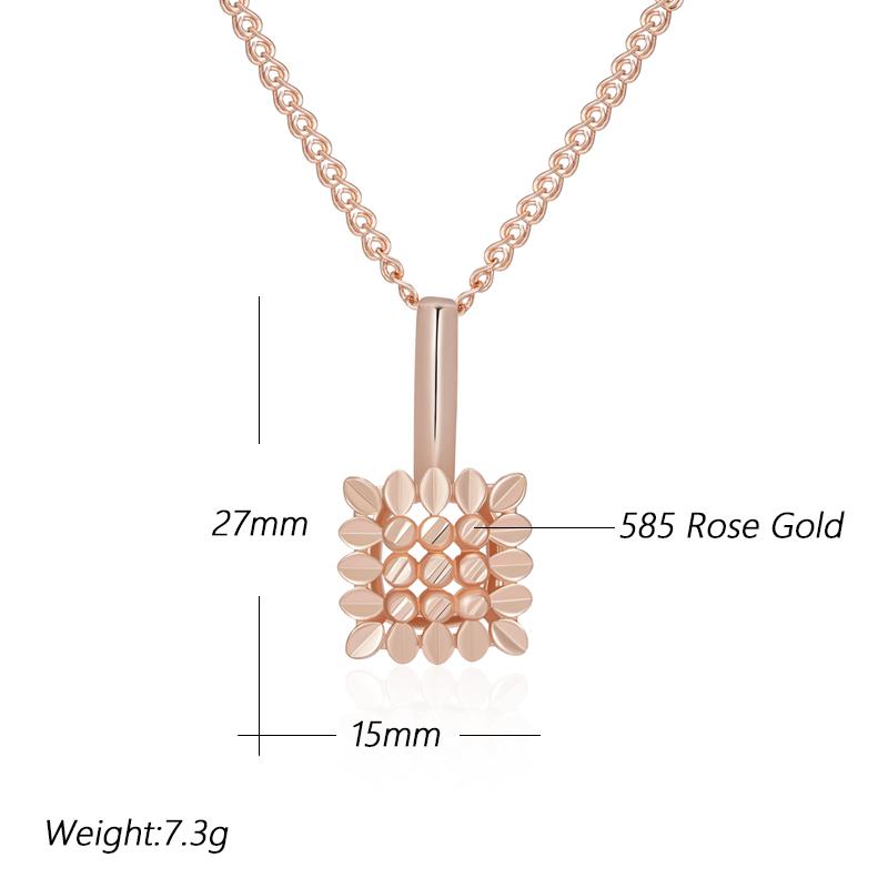 Square Glossy  Rose Gold Color Pendant Necklace For Women Creative Hollow Flower Ethnic Bride Vintage Jewelry