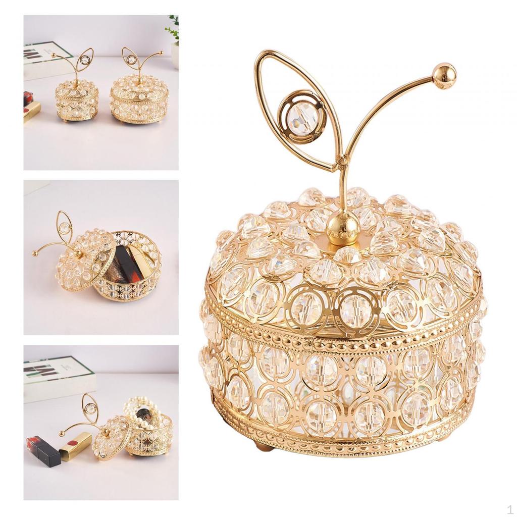 Crystal Jewelry Box, Trinket Organizer Case Decoration Rings Earrings Necklace Storage
