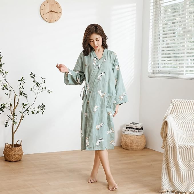 Double Gauze Print and Soft To the Perfect for Hotel or As Loungewear Bobo&Hanhan Pajamas, Bathrobe, 100% Cotton, Men's Women's, Touch, Unisex,