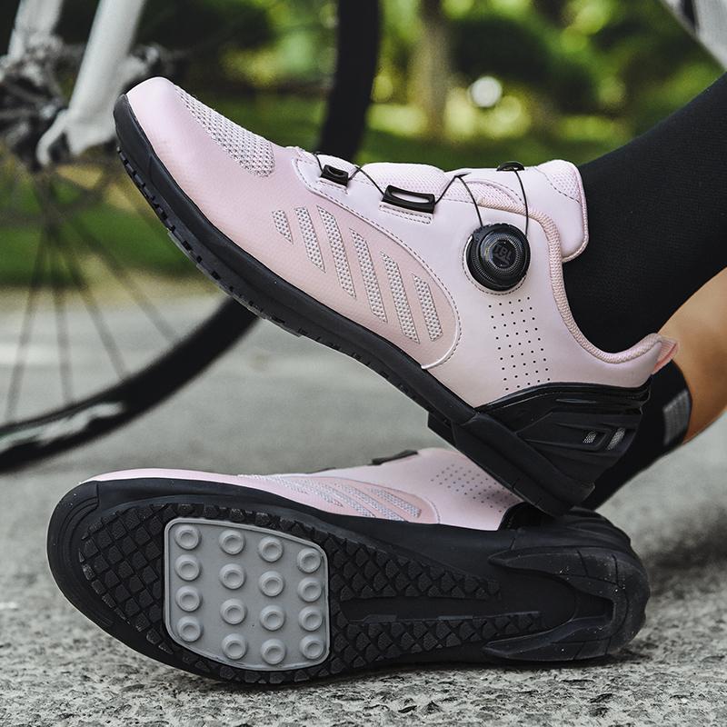 Chaussures de Vélo VTT Femme Chaussures à Pédales Plates Chaussures de Vélo Baskets de Vélo de Route Vitesse Chaussure à Crampons Spd avec Chaussure de Vélo de Montagne rose