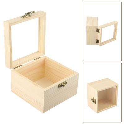 1 Pc Wooden Square Hinged Storage Boxes Craft Storage Container Dust Jewelry Box