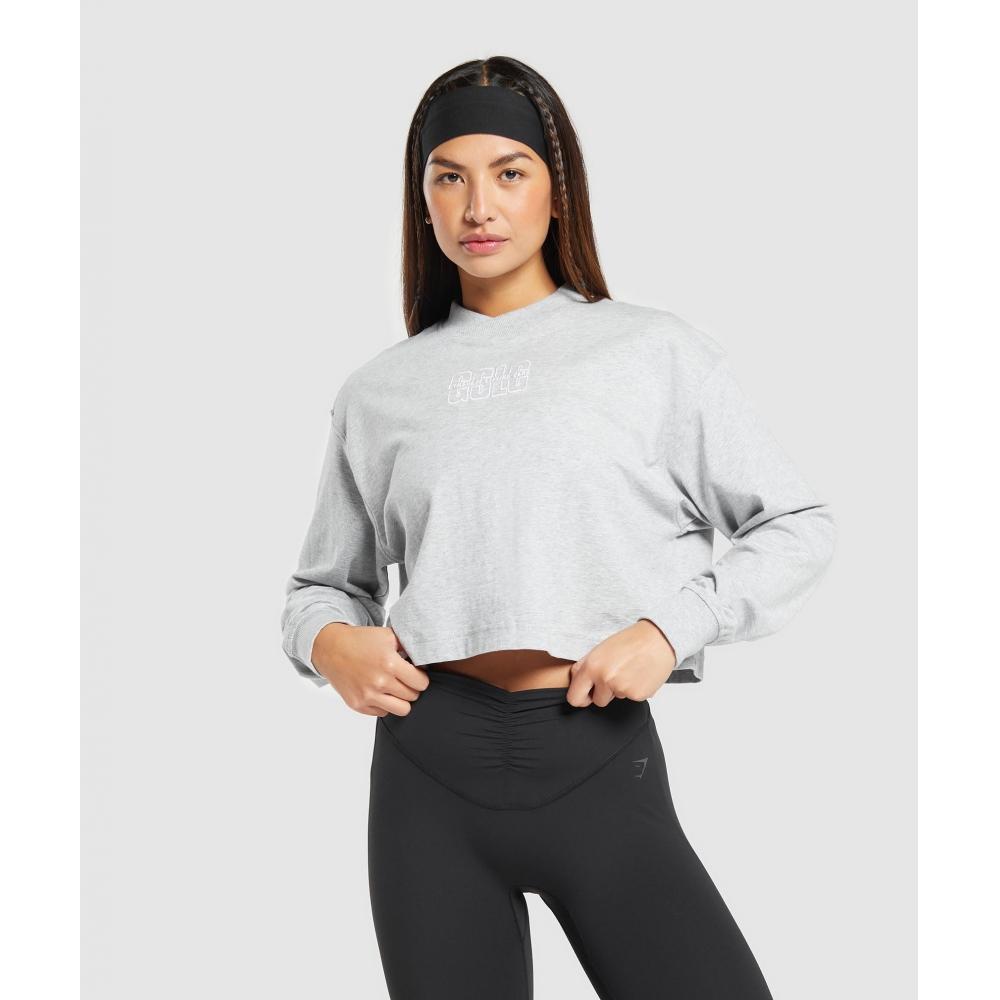 

GYMSHARK Outline Большой топ с длинными рукавами и графикой Светло-серый Core Marl B6A3G GBCN