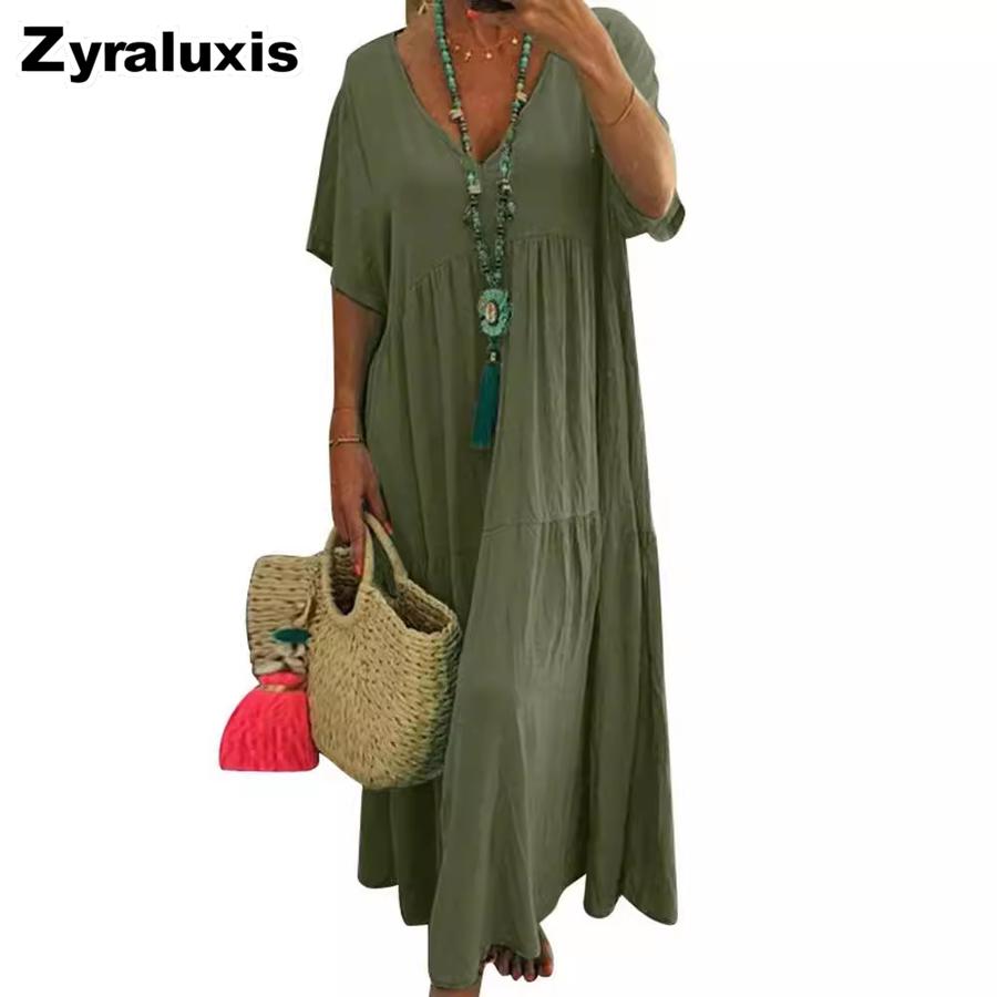 Frühling/Sommer Wunsch Neues Modell V-Ausschnitt Asymmetrisch Lang Maxikleid