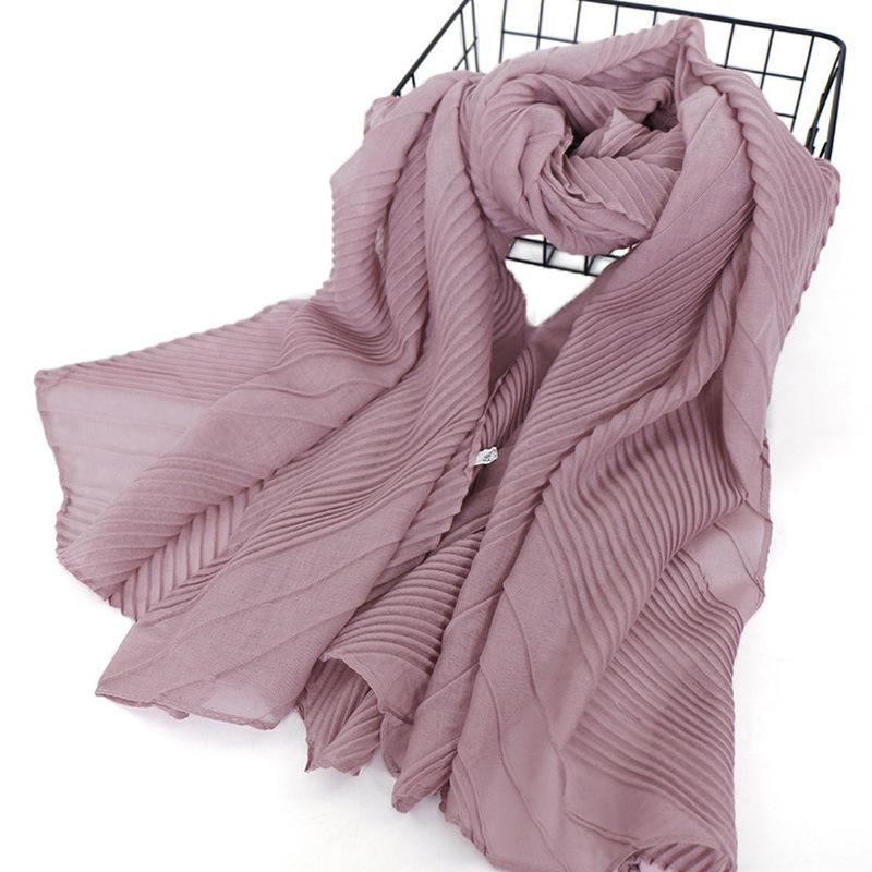 New monochrome cotton and linen pleated scarf in summer, high-quality solid-color pleated cotton and linen head scarf