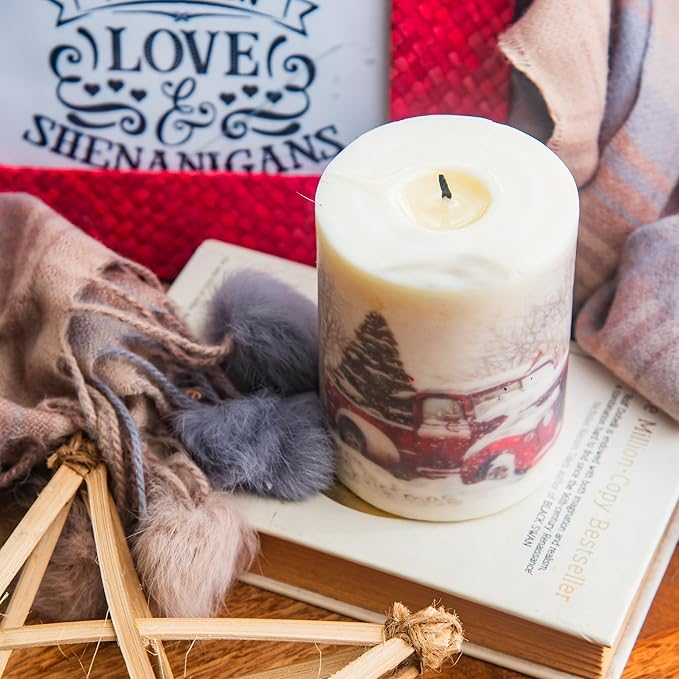 Lumânare Pilar Parfumată Pentru Decor Acasă & Crăciun Magnolia | Set De 1 3X4 Inch Designer Ceară de Soia 390Gm Lumânări Parfumate Cadou Ziua Îndrăgostiților